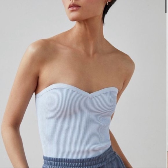 Aritzia Babaton Sculpt Knit Sweetheart Tube Top Blue - Picture 2 of 7